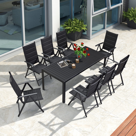 LEAF Patio Dining Table Teak Finish&amp Aluminum Frame Backyard Kitchen