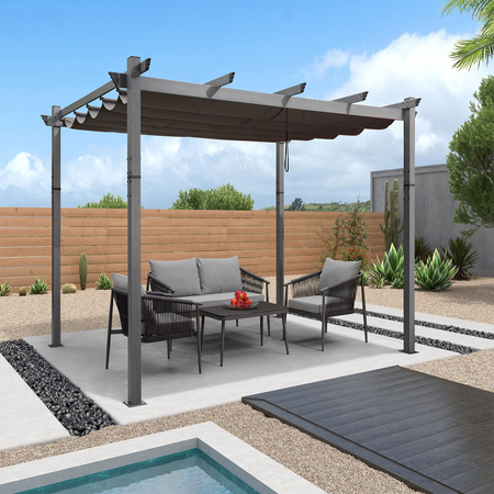 LEAF Outdoor Retractable Wood Grain Pergola Patio Aluminum Pergola