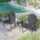 PURPLE LEAF Outdoor Patio Bistro Set, 3 Pieces Retro Porch Furniture Set 2 C-Spring Metal Outdoor Chairs and Round Side Table, Grey