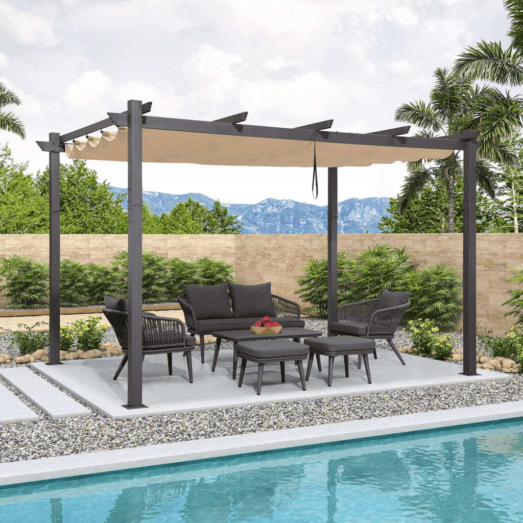 LEAF Outdoor Retractable Pergola Patio Shelter Classical Pavilion Grill Gazebo