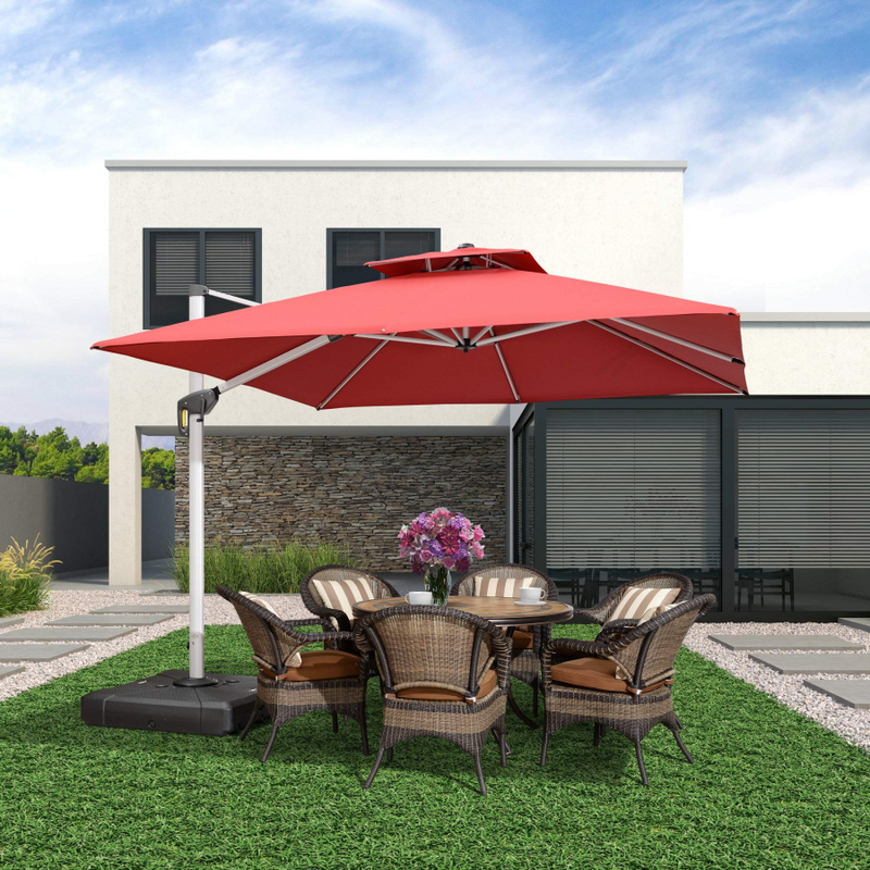 PURPLE LEAF  Garden Cantilever Parasol, Large Square Overhanging with Crank Handle and Tilt for Balcony and Outdoor
