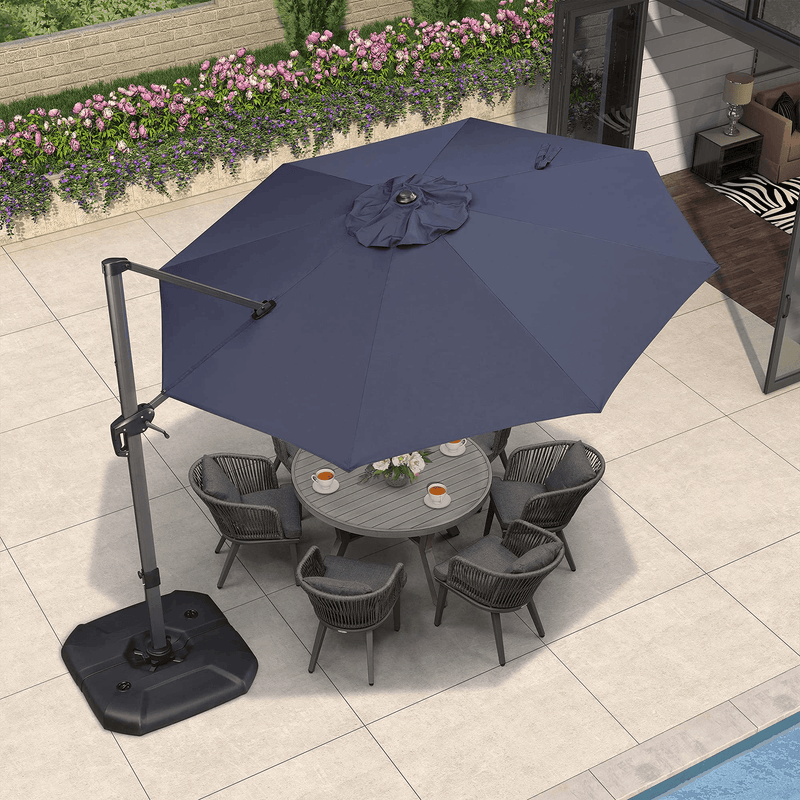 PURPLE LEAF Garden Cantilever Parasol, Large Round Patio Umbrella with Crank Handle and Tilt for Balcony and Outdoor