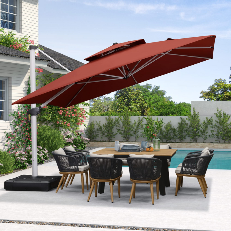 PURPLE LEAF  Garden Cantilever Parasol, Large Square Overhanging with Crank Handle and Tilt for Balcony and Outdoor