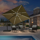 PURPLE LEAF 3 X 3 M Garden Cantilever Parasol, LED Swivel Square Patio Umbrella with Crank Handle and Tilt for Balcony and Outdoor