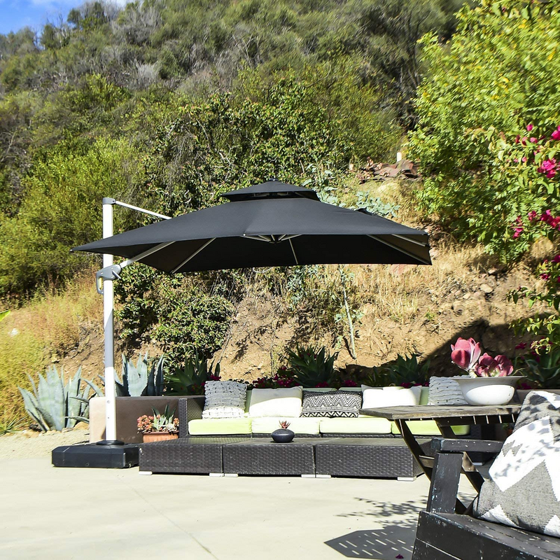 PURPLE LEAF  Garden Cantilever Parasol, Large Square Overhanging with Crank Handle and Tilt for Balcony and Outdoor
