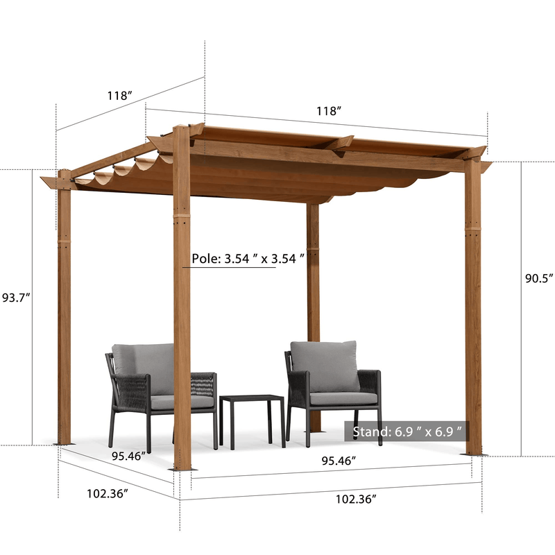 PURPLE LEAF Outdoor Retractable Pergola with Sun Shade Canopy Patio Metal Shelter for Garden Porch Beach Pavilion Natural Wood Grain Frame Grill Gazebo