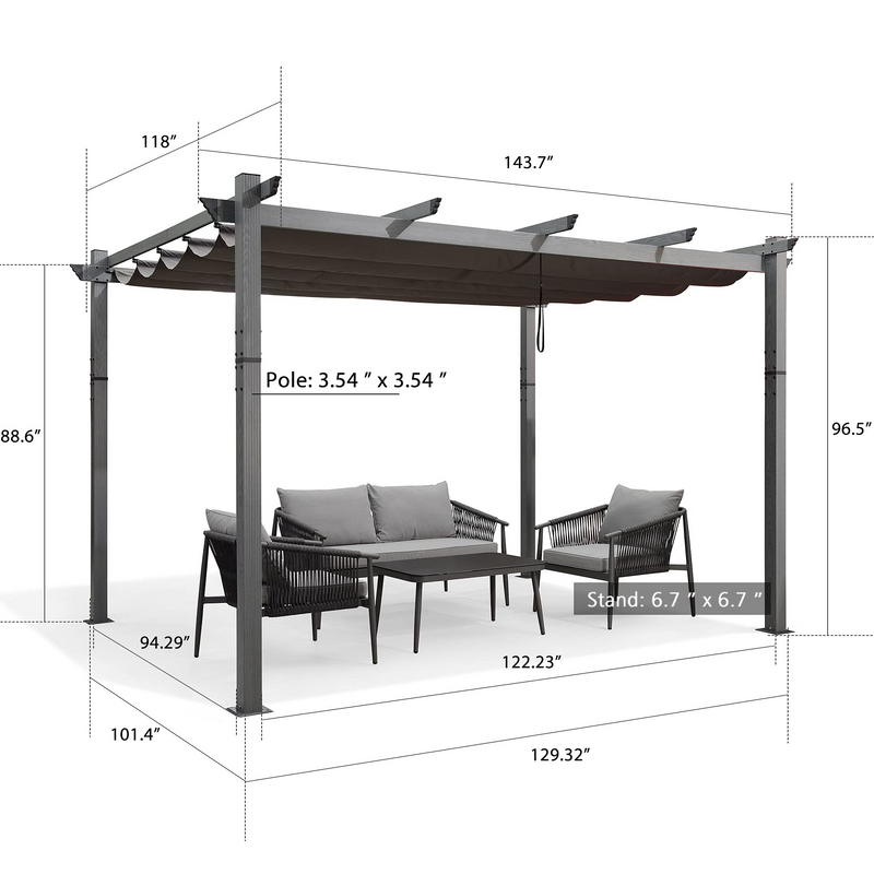 PURPLE LEAF Outdoor Retractable Wood Grain Pergola Patio Aluminum Pergola