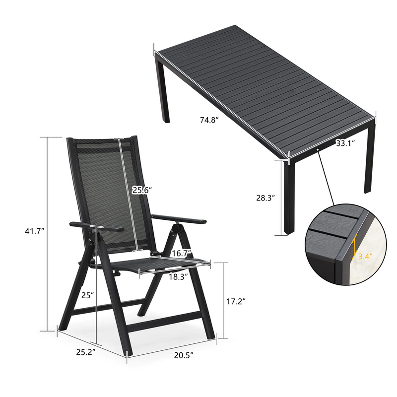 PURPLE LEAF Patio Dining Table with  Teak-Finish&Aluminum Frame for Backyard Kitchen