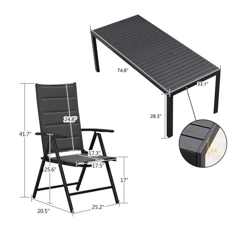 PURPLE LEAF Patio Dining Table with  Teak-Finish&Aluminum Frame for Backyard Kitchen