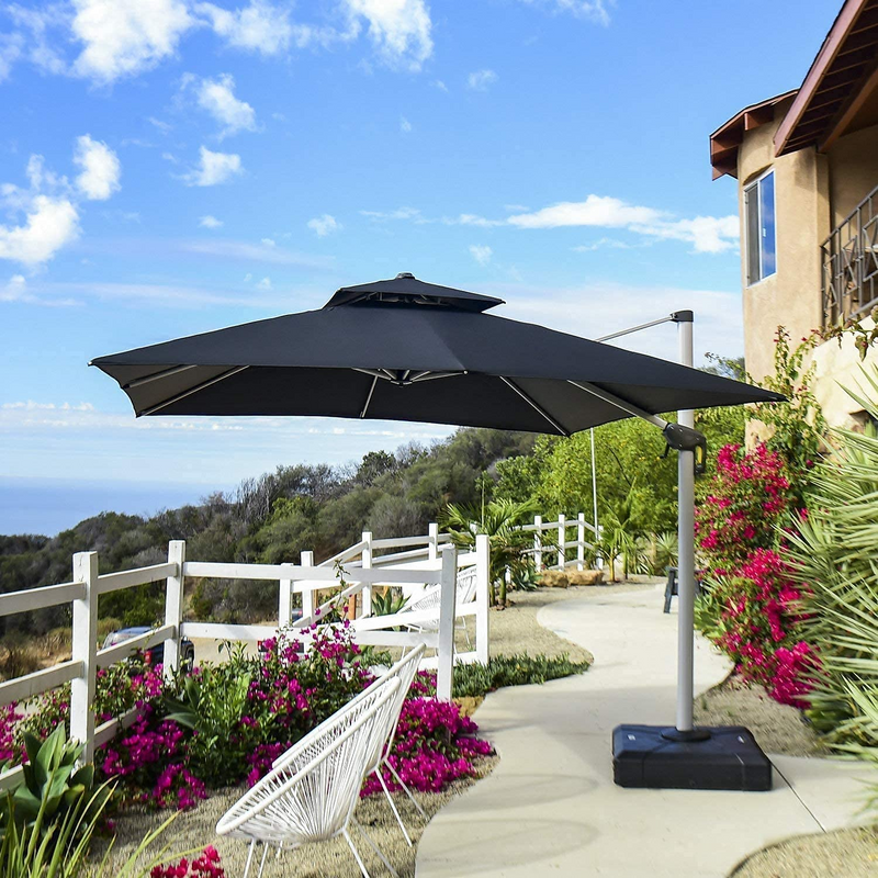 PURPLE LEAF  Garden Cantilever Parasol, Large Square Overhanging with Crank Handle and Tilt for Balcony and Outdoor